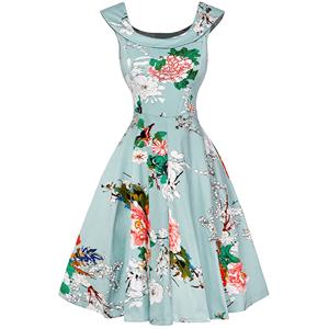 1950's Vintage Floral Print Sleeveless Cocktail Party Swing Dress N12533