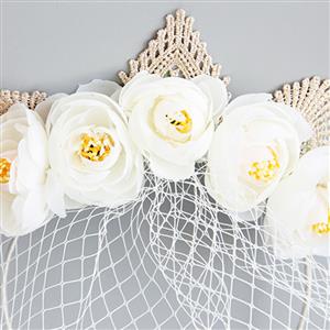 Fashion White Flower Crown Fishnet Face Mask Party Headband MS17247
