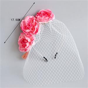 Fashion Red Flower Fishnet Face Mask Cosplay Party Headband MS17306