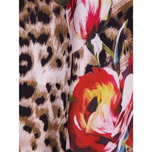 Women's V Neck Long Sleeve Flower Leopard Print Plus Size Maxi Dress N15752