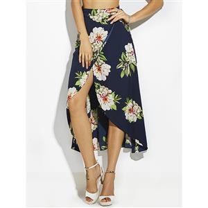 Fashion Women's High-Waist Flower Print Asymmetrical Skirt N14916