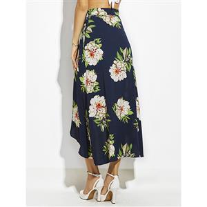 Fashion Women's High-Waist Flower Print Asymmetrical Skirt N14916