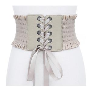 Fashion Leather Frill Front Lace-up Elastic Wide Girdle Dress Belt N14802
