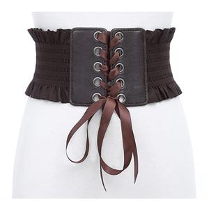 Fashion Leather Frill Front Lace-up Elastic Wide Girdle Dress Belt N14804