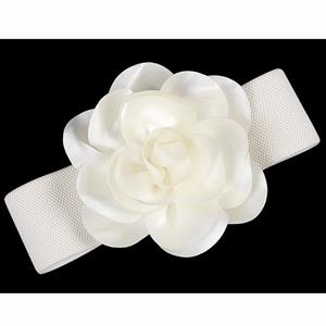Women Elegant Snap Closure Elastic Chiffon Flower Wide Waist Belt N14826