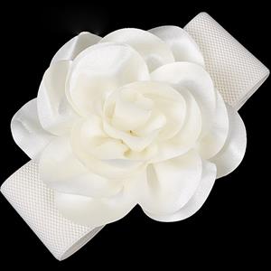 Women Elegant Snap Closure Elastic Chiffon Flower Wide Waist Belt N14826