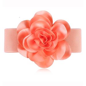 Women Elegant Snap Closure Elastic Chiffon Flower Wide Waist Belt N14827
