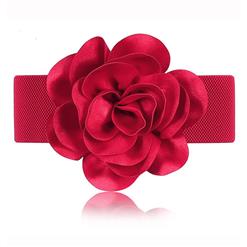 Women Elegant Snap Closure Elastic Chiffon Flower Wide Waist Belt N14829