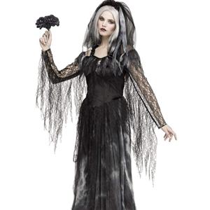 Black Printed Lace Evil Ghost Dress Adult Vampire Halloween Costume N22581