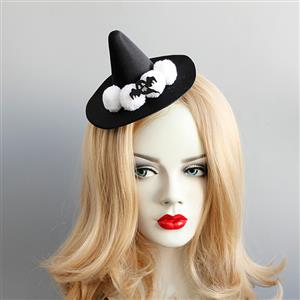 Cute Black Ghost White Fuzzy Balss Embellishment Halloween Witch Hat Hairclip J18805