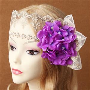 Girl's Lifelike Purple Flower White Lace Wedding Party Mask MS12974