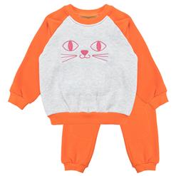 Girls Lovely Cat Embroidery Cotton Sweatsuit, Cotton Sweatsuit for Girls, Girls Jersey Outfit for Winter, Sweatshirt and Sweatpants Set, Fleece Outfit, #N12344