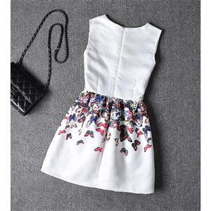 Little Girls' Vintage White Sleeveless A-Line 50's Butterfly Print Playwear Swing Dress N15472