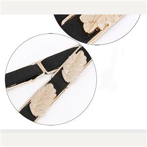 Fashion All-match Gold Alloy Leaf Elastic Thin Waist Belt N17938