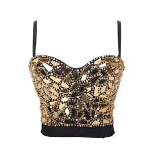 Women's Sexy Golden Sequins And Beads B Cup Bustier Bra Clubwear Crop Top N20774