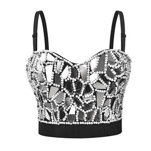 Sexy Silver Sequins and Beads B Cup Bustier Bra Shining Music Festival Clubwear Crop Top N22030