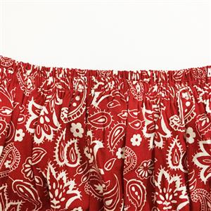 Gorgeous Paisley Pattern Red Short Sleeve Off Shoulder Blouse Top N18728