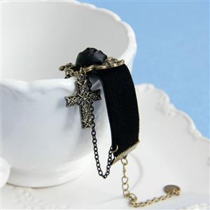 Gothic Balck Wristband Floral Embellishment Bracelet J17807