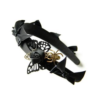 Gothic Black Rose Lolita Bowknot Spider Halloween Party Cosplay Anime Decorations Headband J21543