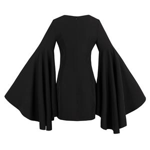 Women's Gothic Black Flare Bell Sleeve Sheath Dress N14973