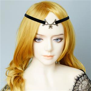 Gothic Alloy Spider And Black Cloth Belt Tiara Hair Band Halloween Accessory J19689