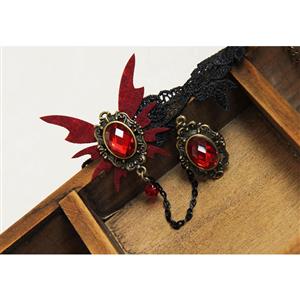 Gothic Black Floral Lace Wristband Ruby Bracelet with Ring J17884