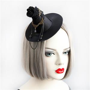 Gothic Black Rose Lace Bronzed Embellishment Halloween Witch Hat Hairclip J18804