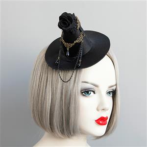 Gothic Black Rose Lace Bronzed Embellishment Halloween Witch Hat Hairclip J18804