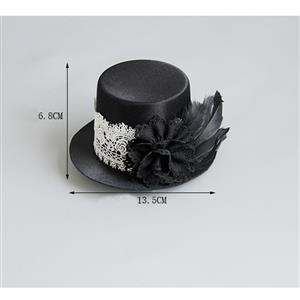 Gothic White Lace Black RoseTop Hat Halloween Accessory Hairclip J18811