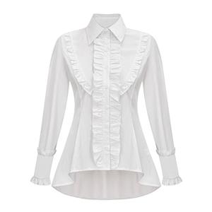 Victorian Retro White Ruffle Lapel Button Shirt Bishop Long Sleeve Lolita Blouse Top N22029