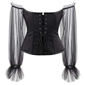 Gothic 12 Plastic Boned Off-shoulder See-through Long Sleeves Body Shaper Overbust Corset N21768