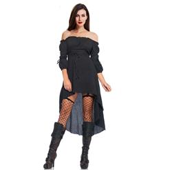 Sexy Gothic Black Ruffled Off-shoulder Vampire High Waist High-low Dress N18685