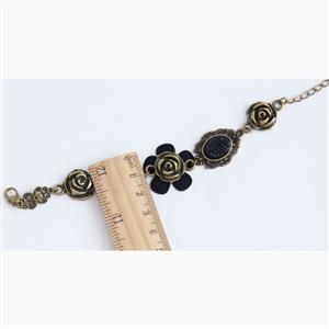 Gothic Bronze Chain Wristband Bronze Metal Floral Embellishment Bracelet J17809