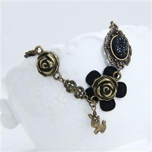 Gothic Bronze Chain Wristband Bronze Metal Floral Embellishment Bracelet J17809