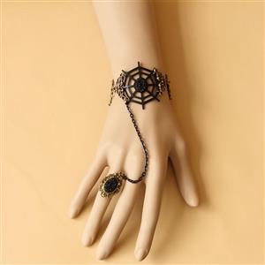 Gothic Bronze Wristband Black Cobweb Embellished Bracelet with Ring J18122