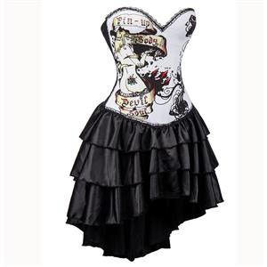 Women's Gothic Burlesque Printed Corset Dress Halloween Costume N15299