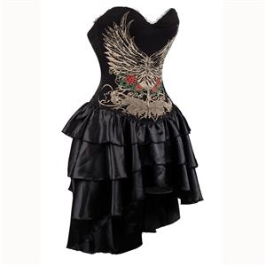 Women's Gothic Burlesque Printed Corset Dress Halloween Costume N15302