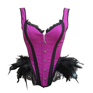 Victorian Gothic Feather Jacquard Wide Straps Boned Body Shaper Overbust Corset N19609