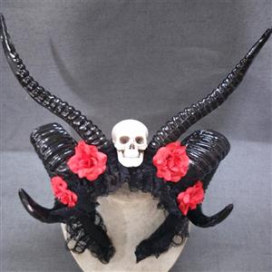 Gothic Dark Witch Shofar Horns Gimmick Rose Halloween Hair Accessories Headband N19535