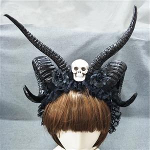 Gothic Dark Witch Shofar Horns Gimmick Rose Halloween Hair Accessories Headband N19536