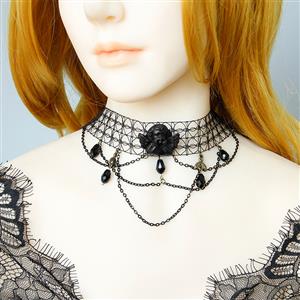 Gothic Style Black Evil Little Angel and Bead Chain Pendant Mesh Halloween Necklace J19703