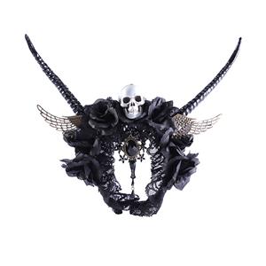 Gothic Lace Rose Antelope Horn Angel Wings Skull Halloween Party Hair Band Accessory N21210