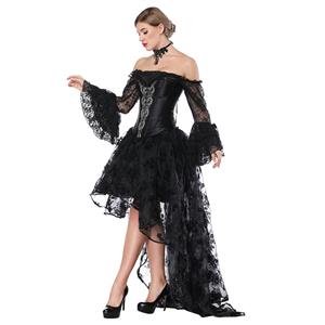 Gothic Scalloped Lace Detail Overbust Corset with Organza High Low Skirt Sets N18220