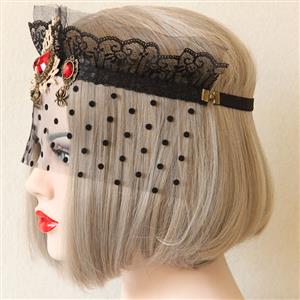 Women's Gothic Queen Crown Dotted Mesh Face Mask MS13029