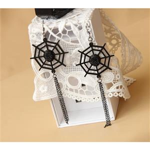 Gothic Style Black Spider Web Modeling with Gem and Black Metal Chains Earrings J18437