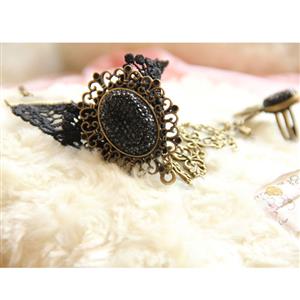 Victorian Gothic Style Lace Wristband Bronze Metal Bracelet with Ring J17678