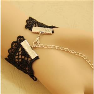 Black Gothic Lace Wristband Bracelet Rose Metal Ring J17679