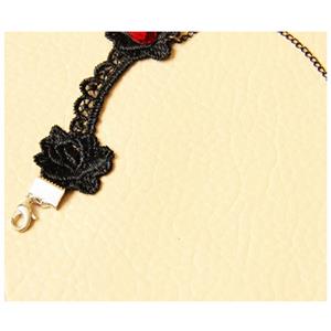 Fashion Black Gothic Rose Lace Wristband Ruby Bracelet Metal Ring J17813