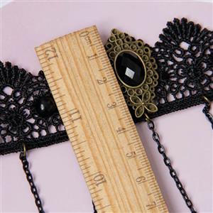 Fashion Black Gothic Lace Wristband Gem Bracelet Metal Ring J17814