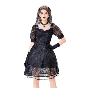 Gothic Vampire Black Multi-layered Lace Wedding Dress Adult Ghost Bride Costume N20738